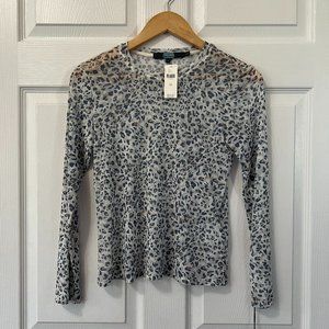 Anthropologie | Eva Franco Sheer Long Sleeve Top in Blue Animal Leopard Print